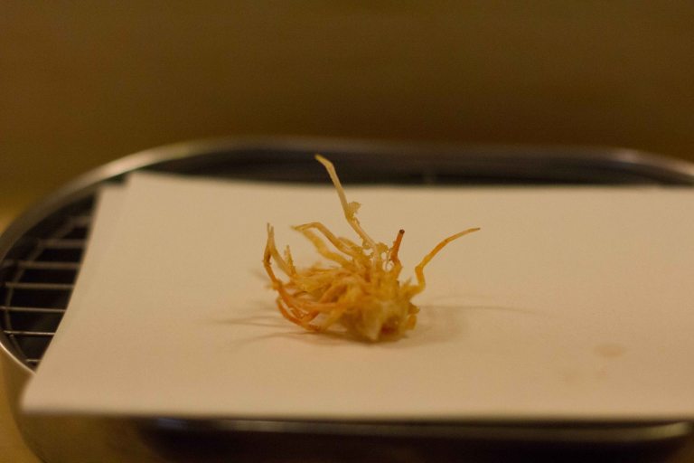"Rakutei Tokyo tempura prawn head"
