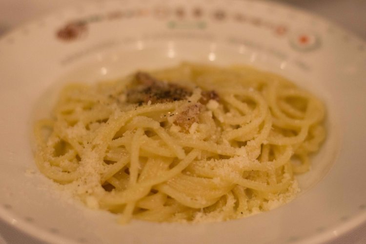 Spaghetti alla Gricia - made with guaciale (cured pork jowl) , pecorino romano and black pepper.